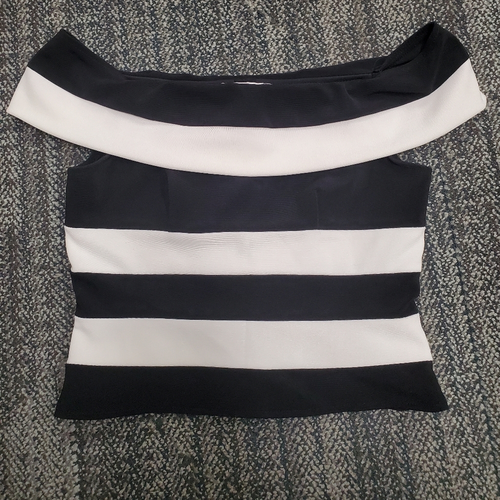 Vintage Cachet Monochrome Off-Shoulder Crop Top